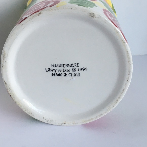 Utensil Crock Hausenware Libby Wilke vi rage Ceramic Stoneware yellow roses - Picture 6 of 13